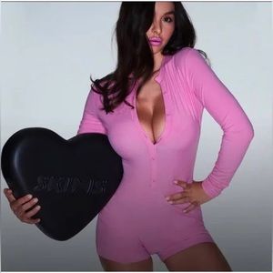 Skims RARE Bubblegum Soft Lounge Button Up Henley Onesie